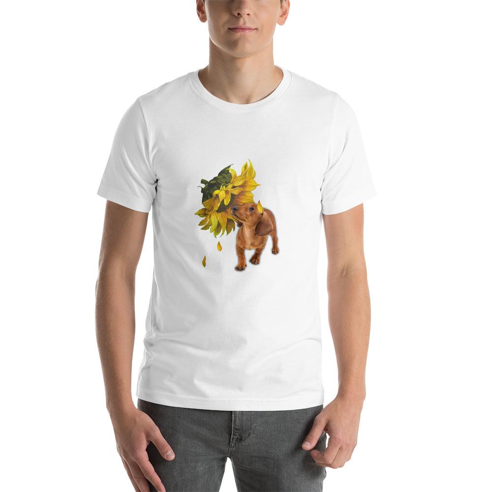 Beautiful sunflower and Dachshund   dog Personalized d iamge mix with beautiful flower